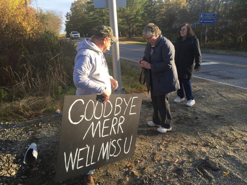 Wiscasset’s Gordon Kontrath, wife Lynne Kontrath, and Lynne Kontrath’s sister Joan Patterson of Hamilton, New Jersey, leave the area of the Old Ferry Road, Wiscasset railroad crossing after witnessing Maine Eastern Railroad’s last excursion run through town on Oct. 25. SUSAN JOHNS/Wiscasset Newspaper