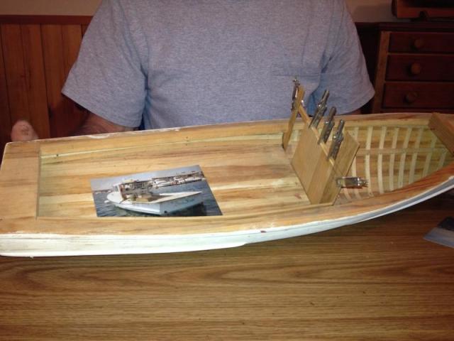 ... : completing a model of Boothbay Harbor lobster boat, "Sea Foam