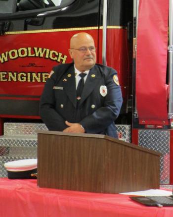 Larry Albert is recognized Nov. 19 for 44 years of service to the Woolwich Fire Department. PHIL DI VECE/Wiscasset Newspaper