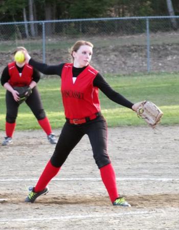 Megan Corson delivers a pitch in Mountain Valley Conference action with Telstar on April 22. KATHY ONORATO/Wiscasset Newspaper