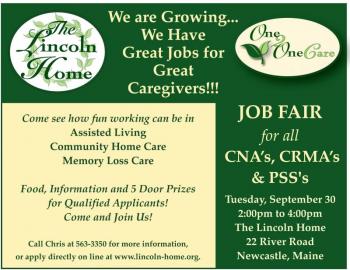 Job Fair for CNA.s, CRMA’s and PSS’s at Lincoln Home