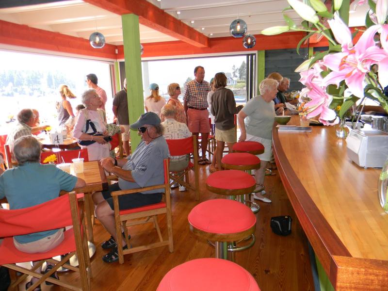 Oliver's Cozy Harbor Wharf on Southport boasts an eye catching color interior, great views of Cozy Harbor and creative, delicious and healthy cuisine. The counter was constructed from the bowling alley floor of Gus and Em Pratt’s Store. DIANE RANDLETT/Boothbay Register Oliver's Cozy Harbor Wharf. DIANE RANDLETT Boothbay Register