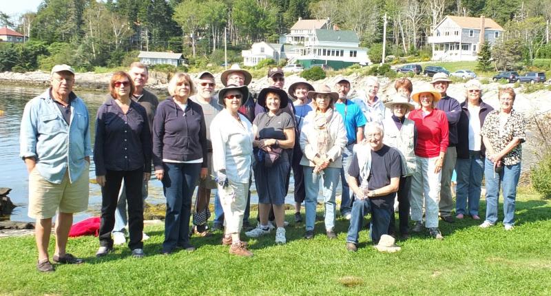 Plein Air Painters at Ocean Point. From left, front row are Roger Milinowski, Margaret Canepa, Sarah Greenier, Susan Stranc, Betsy Lewis, Marjet Lesk, Tony van Hasselt, Corinne McIntyre, Gail Morrison; back row are Ken Carlson, Tom Whittle Daniel Shaw, Jacob Towle, Bobbie Heath, Jim Taliana, Sue Heil Kibbe, Celene Farris, Geoff Bladon, Sally Smith, Brenda Haley. Missing were Bob Grant, Roberta Goschke and Carole Palmer. JOHN EDWARDS/Boothbay Register Plein Aire Painters at Ocean Point. From left, front row are Roger Milinowski, Margaret Canepa, Sarah Greenier, Susan Stranc, Betsy Lewis, Marjet Lesk, Tony van Hasselt, Corinne McIntyre, Gail Morrison; back row are Ken Carlson, Tom Whittle Daniel Shaw, Jacob Towle, Bobbie Heath, Jim Taliana, Sue Heil Kibbe, Celene Farris, Geoff Bladon, Sally Smith, Brenda Haley. Missing were Bob Grant, Roberta Goschke and Carole Palmer. JOHN EDWARDS/Boothbay Register