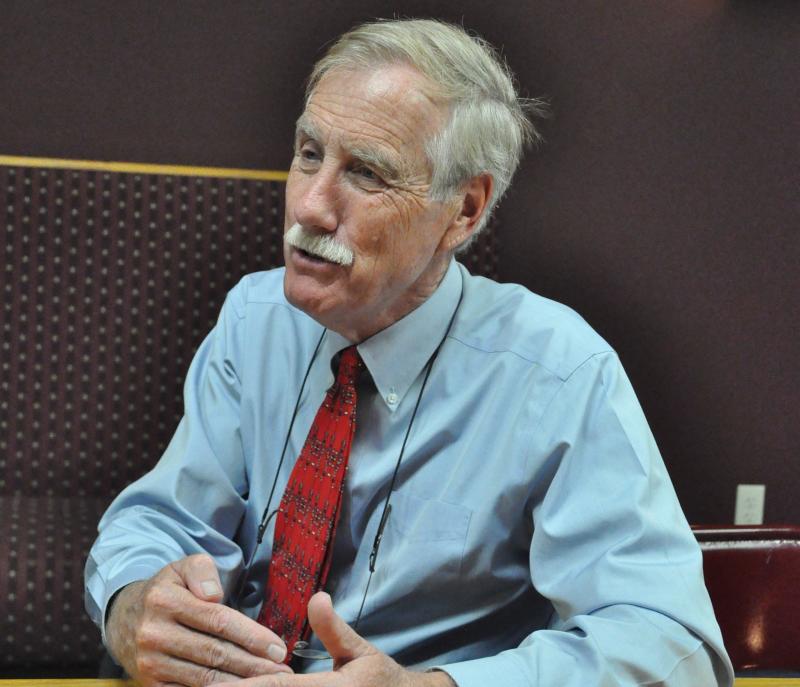 Senate hopeful and former governor Angus King answered questions September 27 ranging from alternative energy sources to local issues. King, who served as Maine's governor from 1994-2003, is running for the senate seat vacated by Olympia Snowe. King said he would put policy over politics if elected. BEN BULKELEY/Boothbay Register BEN BULKELEY/Boothbay RegisterSenate hopeful and former governor Angus King, I-Brunswick, answered questions September 27 ranging from alternative energy sources to local issues. King, who served as Maine's governor from 1994-2003, is running for the senate seat vacated by Olympia Snowe. King said he would put policy over politics if elected. BEN BULKELEY/Boothbay Register