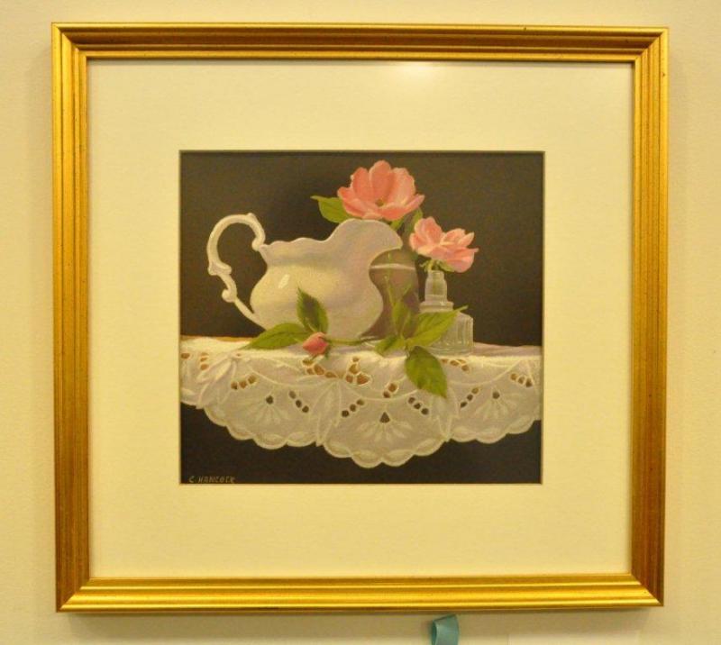 Bremen's Claire Hancock won best in show for her painting titled “Pink 'Knock-Out' Roses." BEN BULKELEY/Boothbay Register Bremen's Claire Hancock won best in show for her painting titled “Pink 'Knock-Out' Roses." BEN BULKELEY/Boothbay Register