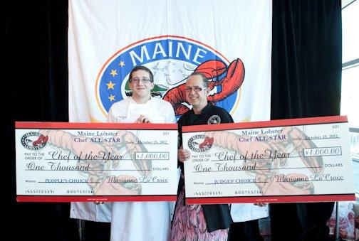 People's Choice award for Maine Lobster Chef of the Year Mackenzie Arrington, left, and Judges' pick for Maine Lobster Chef of the Year Kerry Altiero at the Harvest on the Harbor event in Portland. The event is sponsored by the Maine Lobster Promotion Council. Arrington is the son of Margaret Salt McLellan of Boothbay and Noel Arrington also of Boothbay. Courtesy of Ted Axelrod People's Choice award for Maine Lobster Chef of the Year Mackenzie Arrington, left, and Judges' pick for Maine Lobster Chef of the Year Kerry Altiero at the Harvest on the Harbor event in Portland. The event is sponsored by the Maine Lobster Promotion Council. Arrington is the son of Margaret Salt McLellan of Boothbay and Noel Arrington also of Boothbay. Courtesy of Ted Axelrod