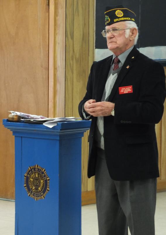 Chic Ciciotte of Topsham speaks passionately to fellow American Legionaires about the need to increase membership. JOHN MAGUIRE/Wiscasset Newspaper. Chic Ciciotte of Topsham speaks passionately to fellow American Legionaires about the need to increase membership. JOHN MAGUIRE/Wiscasset Newspaper.