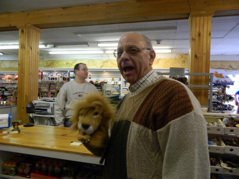 Wiscasset Selectman Ed Polewarczyk found a lion puppet to play with. Wiscasset Selectman Ed Polewarczyk found a lion puppet to play with.