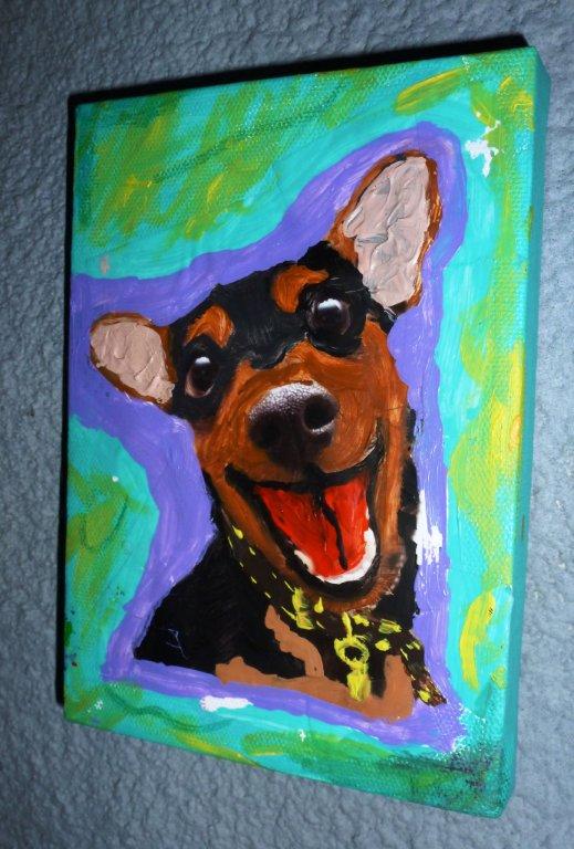 This happy pup was the very first painting Tabetha completed. It currently hangs in her studio. KATRINA CLARK/Boothbay Register This happy pup was the very first painting Tabetha completed. It currently hangs in her studio. KATRINA CLARK/Boothbay Register