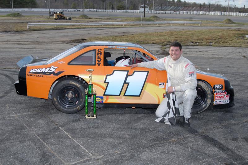 Woolwich's Adam Chadbourn waves the checkered flag for his win in the 25-Super Stock division. Courtesy of Peter Taylor Woolwich's Adam Chadbourn waves the checkered flag for his win in the 25-Super Stock division. Courtesy of Peter Taylor