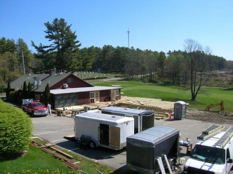 Construction trailers dot the parking lot as carpenters ready a new 60 foot long deck. JOE GELARDEN/Boothbay Register Construction trailers dot the parking lot as carpenters ready a new 60 foot long deck. JOE GELARDEN/Boothbay Register