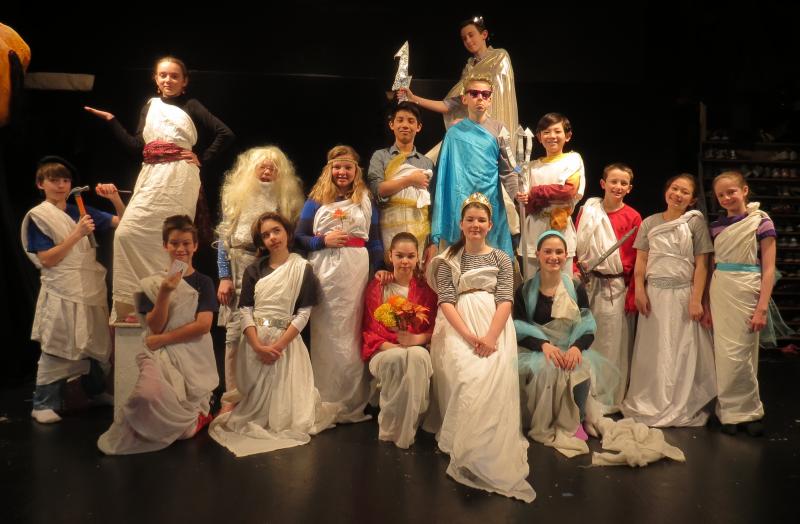 Center for Teaching and Learning’s Greek gods, goddesses and heroes assembled for the fifth and sixth grade production of Claudia Covington’s “It’s All Greek to Me.” Courtesy of CTL