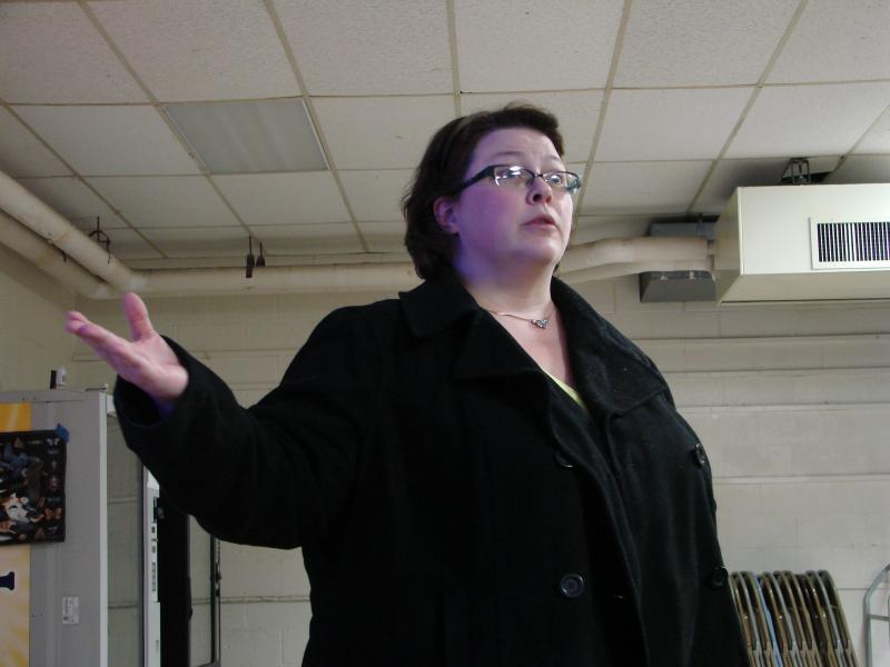 Anne Fensie, director of Regional School Unit 12’s adult education program in Wiscasset, speaks at an April 14 public hearing on the town’s school budget. SUSAN JOHNS/Wiscasset Newpaper Adult Education Director Anne Fensie