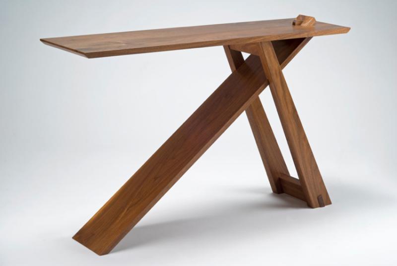 The Wedge table, Blaney's first design, is comprised of four parts (including the wedge in the top right corner. Courtesy of Eben Blaney Wedge Table