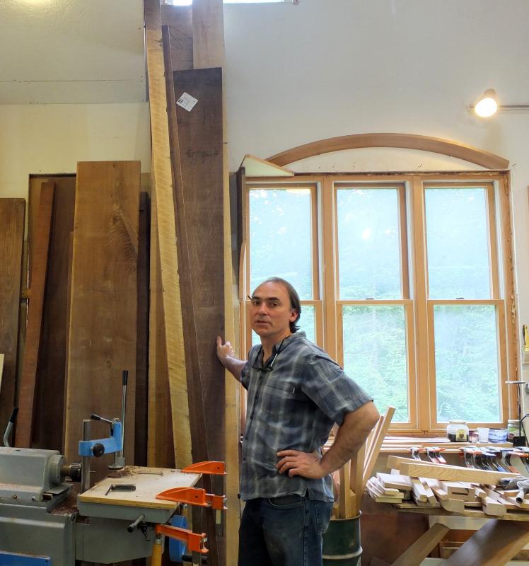 Eben Blaney creates his furniture from hardwoods including tiger maple, australian lacewood, cherry, ebony, red oak, ash, black walnut, mahogany and maple. LISA KRISTOFF/Boothbay Register Eben Blaney, Edgecomb, ME