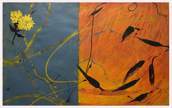"In the Autumn of Our Years," a 28 by 42-inch acrylic on paper by Ed McCartan, is another of the artist's works in the upcoming show at Sarah's Cafe. Courtesy of Lucia Droby Ed McCartan