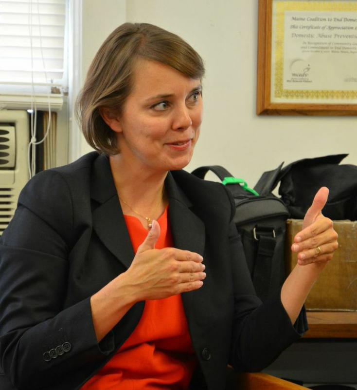 In the Boothbay Register newsroom on Aug. 19, Shenna Bellows, Democratic nominee for the U.S. Senate seat now held by Susan Collins, R-Maine, explains her views. LYNDA CLANCY/Penbay Pilot Shenna Bellows
