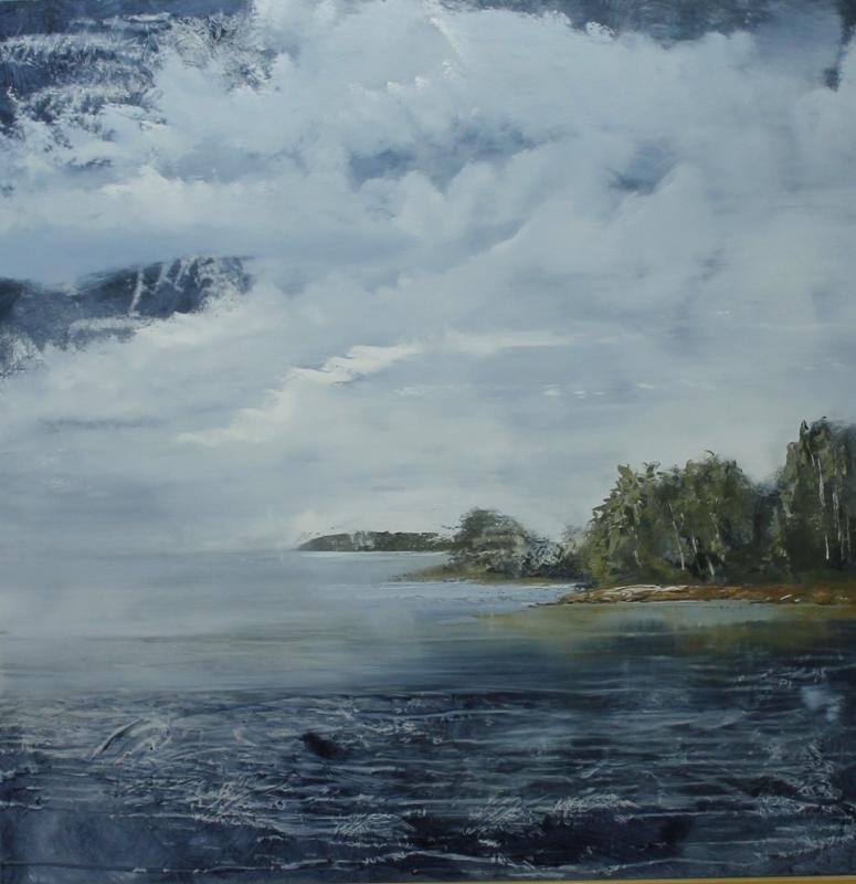 "Easy Does It," 40 by 40-inch oil on canvas, by Allen Bunker can be viewed, with other works by the artist, at the Savory Maine Restaurant in Damariscotta through September 9. Courtesy of Grace Goldberg Easy Does It, Allen Bunker