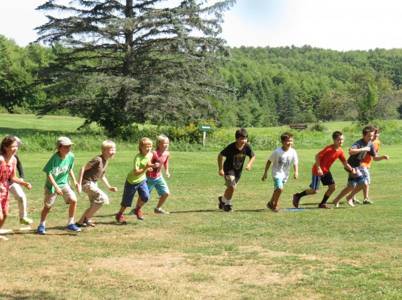 CTL students Leila Bannon of Brunswick, Henry Kerr of Bath, Ian VonFrank of Alna, Sawyer Linehan of Westport Island, Pieter van Abshoven of Alna, Marcus Russano of Jefferson, Oscar Herrera of Brunswick, Griffin Bannon of Brunswick, Sam Sinibaldi of Phippsburg and Zeph Lowrie of Alna set off in the traditional game of Magic Mussel as part of the school’s fall Field Day at Chewonki Campground. Courtesy of CTL