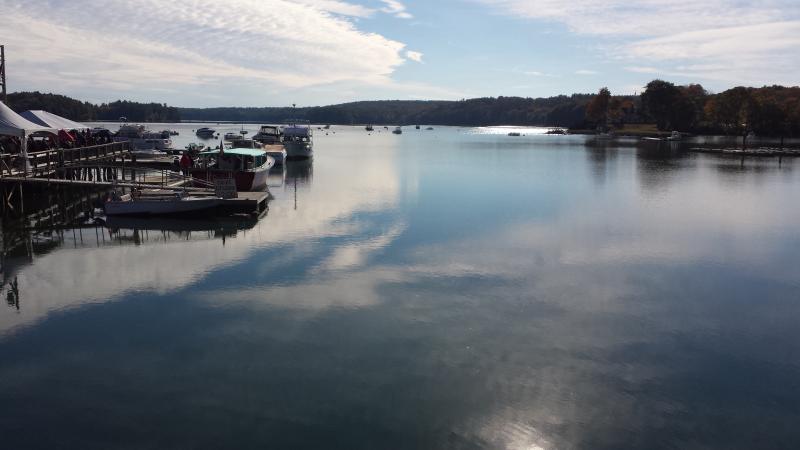 THE HARBOR from earlier in the fall. The Newcastle board of Selectmen heard complaints from residents about a barge that had taken up residence in the harbor over the past few months. According to Town Administrator Lynn Maloney, that barge is on its way out of town. BEN BULKELEY/Wiscasset Newspaper
