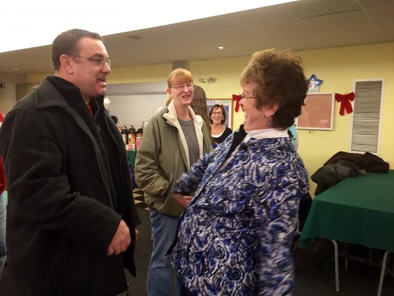 Wiscasset Police Chief Troy Cline, left, and retired Wiscasset assessor’s agent Sue Varney share a light moment at a reception in Varney’s honor Dec. 19 in the Wiscasset Community Center’s senior center. Wiscasset Police Sgt. Kathy Williams looks on. SUSAN JOHNS/Wiscasset Newspaper Troy Cline, Sue Varney, Kathy Williams