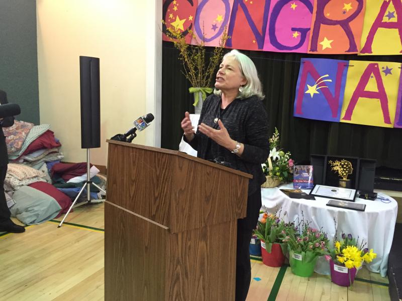 Nancie Atwell speaks to reporters about the issues teachers face in the world today, including the overuse of technology and their lack of control over teaching methods used. KATRINA CLARK/Boothbay Register