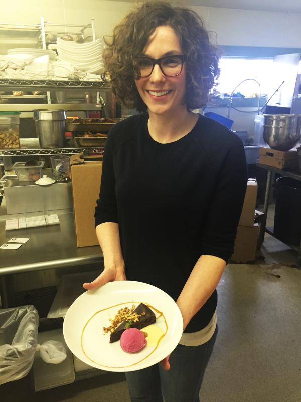 Chef Alex Tallen with one of her decadent desserts. SUZI THAYER/Boothbay Register