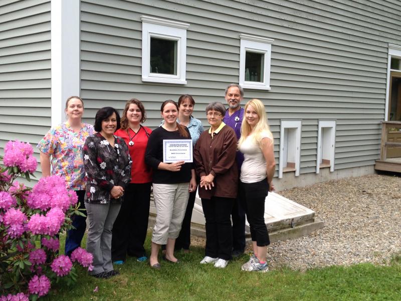 The staff of Boothbay Animal Hospital. From left: Gail Christopher-Gilbert, Lori Buckingham, Dr. Kerri Padgett, Carrie Koskela, Jill Wood, Kathleen Loewe, Dr. Dean Domeyer and Samantha Hicks. Not pictured: Dr. Kellie Wedge and Melissa Bosse. Courtesy of Dr. Kellie Wedge and Melissa Bosse