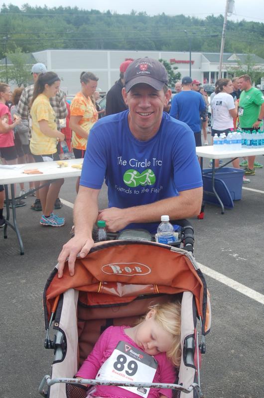 Alan Lewis and Hadley, 2, competed together on Saturday. ART MAYERS/Boothbay Register