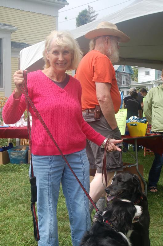 Dog owner Linda King with Becky and Enzo. ART MAYERS/Boothbay Register