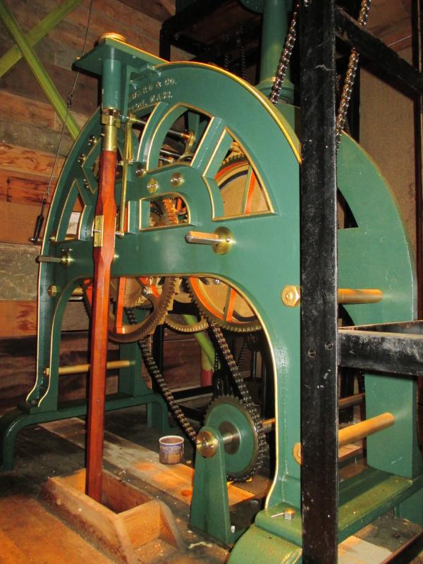 Still ticking. Wiscasset’s town clock shown here inside the tower underwent a complete restoration in 1993 done by the Balzer Family Clock Works of Freeport. PHIL DI VECE/Wiscasset Newspaper