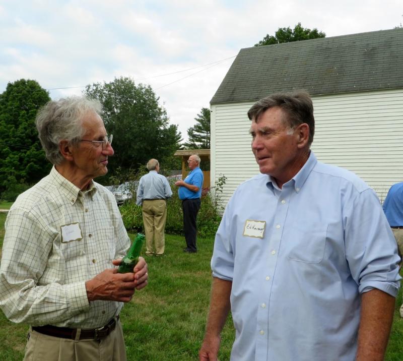 Lincoln County Historical Association President Ed Kavanagh, right, and Tom Eichler enjoy a fine summer evening at Lincoln County Historical Association’s Summer Party at Pownalborough Court House in Dresden. Courtesy of Christine Hopf-Lovette