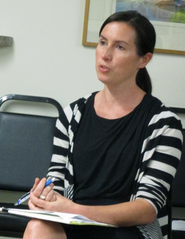 Attorney Kristen Collins offers her opinion on the PAYT petition Tuesday night at the Woolwich Board of Selectmen’s meeting. PHIL DI VECE/Wiscasset Newspaper