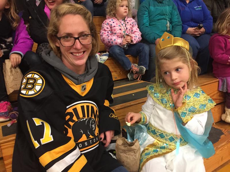 Sabra Perkins and daughter Charlie Perkins, 5, of Dresden attend a magic show before the hunt. SUSAN JOHNS/Wiscasset Newspaper Sabra Perkins, Charlie Perkins