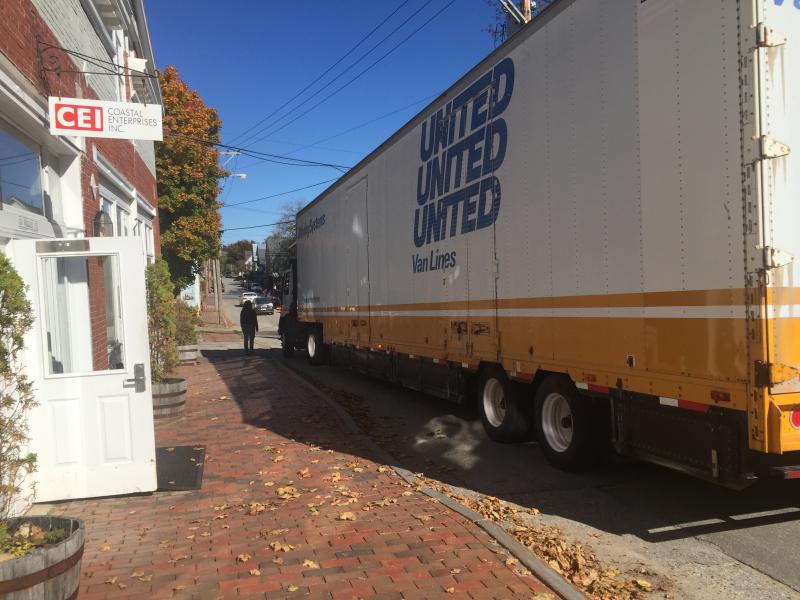 A moving van sits outside a CEI building at 36 Water Street in Wiscasset on Oct. 15. SUSAN JOHNS/Wiscasset Newspaper CEI, Coastal Enterprises