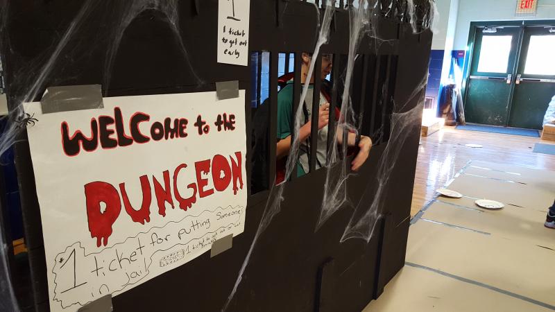 Participants could throw someone in a dungeon for a ticket. Here, a young vampire has been thrown into the dungeon during the Great Salt Bay Community School Harvest Fair on Saturday, Oct. 31. BEN BULKELEY/Wiscasset Newspaper