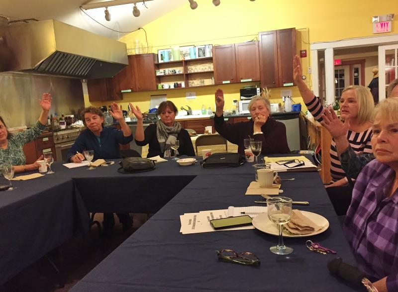 Attendees raise their hands in support of an idea during Wiscasset Area Chamber of Commerce’s Nov. 10 brainstorming session at Morris Farm. SUSAN JOHNS/Wiscasset Newspaper