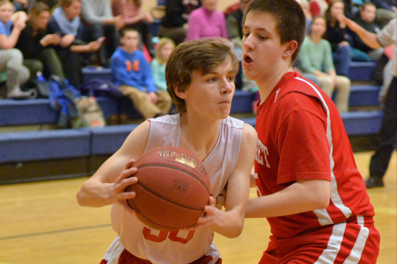 Action from the Busline small school championship between Wiscasset and Vinalhaven. After a close, hard fought battle Wiscasset was able to capture the 52-50 win. (Photo by Ron Hawkes)