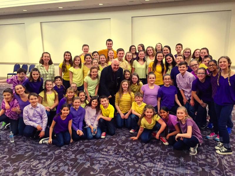 The Y-Arts Team with Marty Johnson of iTheatrics, and their friends from the Jeter Backyard Theatre. The group met with Marty to warm up before heading to the main stage for their performance of “All For the Best,” from “Godspell, Jr.” Courtesy of Emily Mirabile