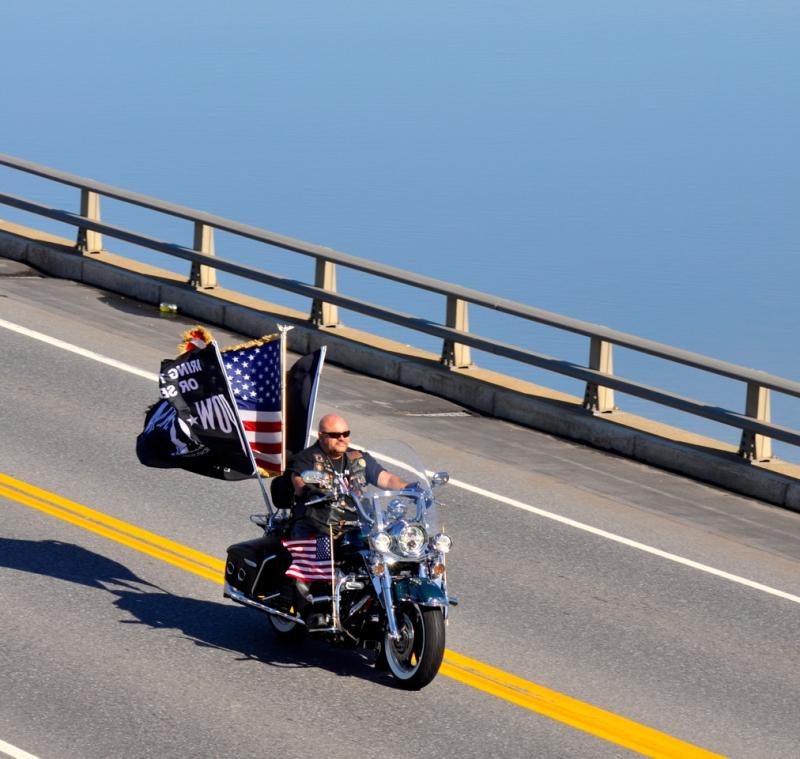 One of the hundreds of motorcyclists escorting the Moving Wall. Courtesy of Kim Traina