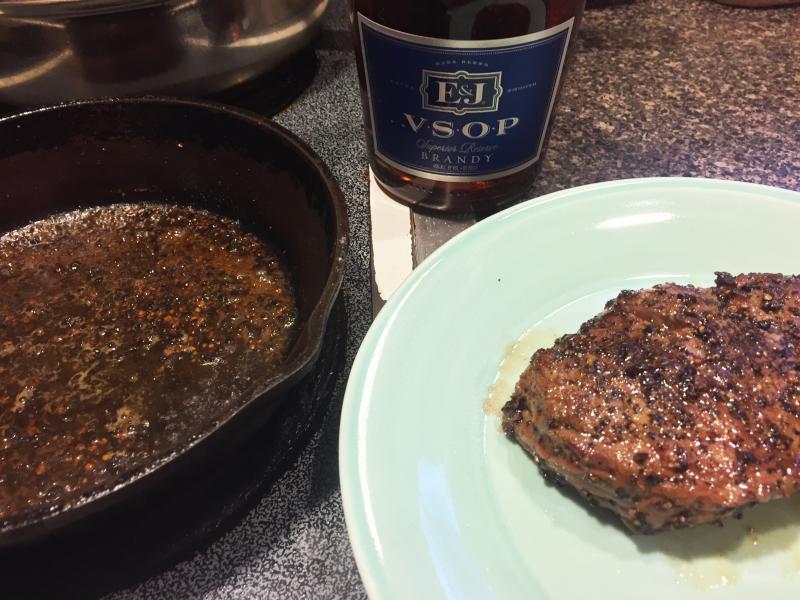 Steak au poivre in the making. SUZI THAYER/Boothbay Register