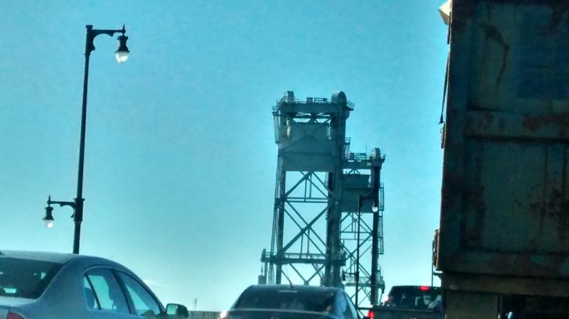 The towers of Carlton Bridge, looming over the Sagadahoc Bridge. MORGAN CALLAN ROGERS/Boothbay Register