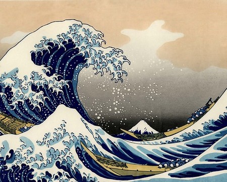 An example of Japanese hokens art — this is a classic, “The Big Wave off Kanagawa” by Hokusai.