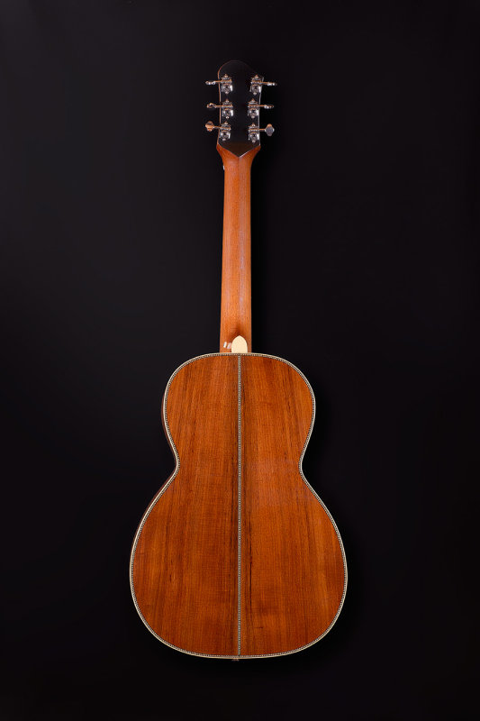 Back of a Big Wave Guatemalan rosewood parlor guitar. Mike Gertsner photo Big Wave parlor guitar