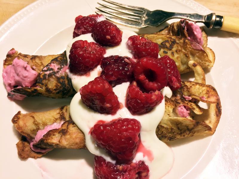 Crepes with raspberries and mascarpone make for a good, decadent brunch. SUZI THAYER/Boothbay Register