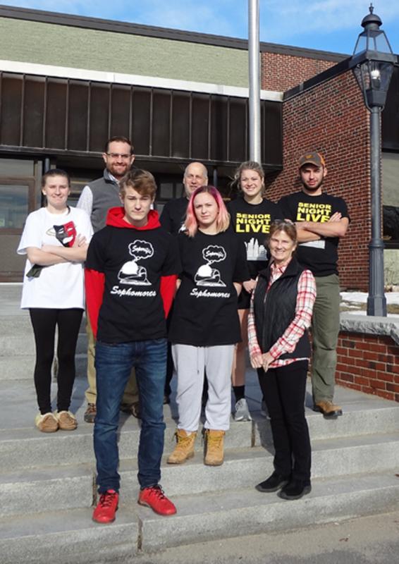 2017 Sara's Scholarship recipients Matthew Chapman and Megan DeLong,front, are joined by Carol Leone of Teens To Trails, front right, and back row, from left, Arieanna Mills (2016 recipient), Keith Crowley of Chewonki, Ralph Keyes (Wiscasset Outing Club Advisor), Gabby Chapman (2015 recipient), and David Fairfield (2016 recipient). Courtesy of Carol Leone