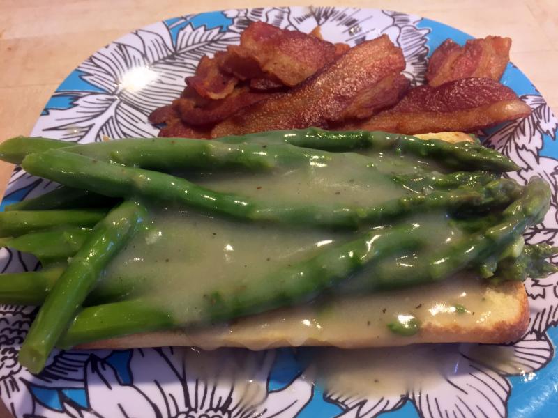 Just another breakfast of creamed asparagus on toast, with bacon on the side. SUZI THAYER/Boothbay Register