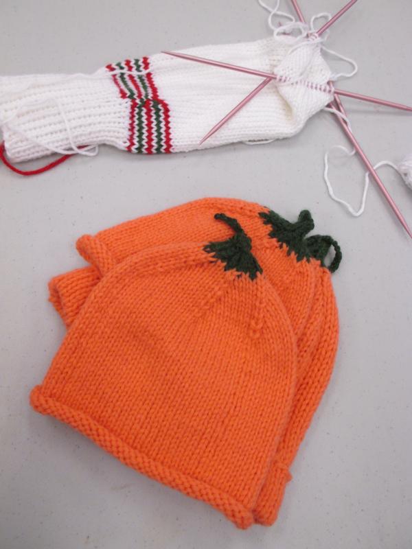 These knitted “pumpkin” hats will be among the items for sale at Oktoberfest, Saturday, Oct. 14 in the fellowship hall. PHIL DI VECE/Wiscasset Newspaper