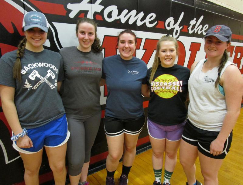 Among the returning seniors on the Wolverine varsity softball team are, from left, Lindsey Gordon, Leah Potter, August Moore, Maeve Blodgett and Clara Mugnai. PHIL DI VECE/Wiscasset Newspaper