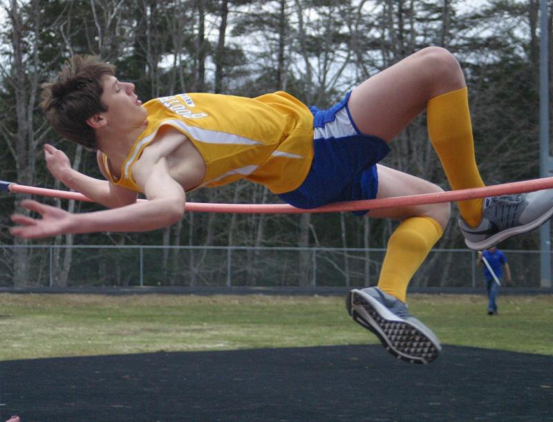 Boothbay Region’s Quinn Ranta competes in the high jump. PHIL DI VECE/Wiscasset Newspaper